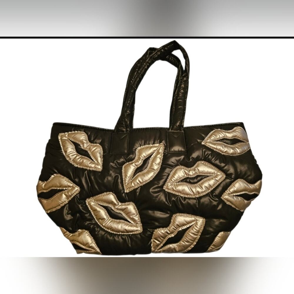 NWT Wildfox Black & Silver Quilted Tote Bag With Lips On It, Brand New, Not Used